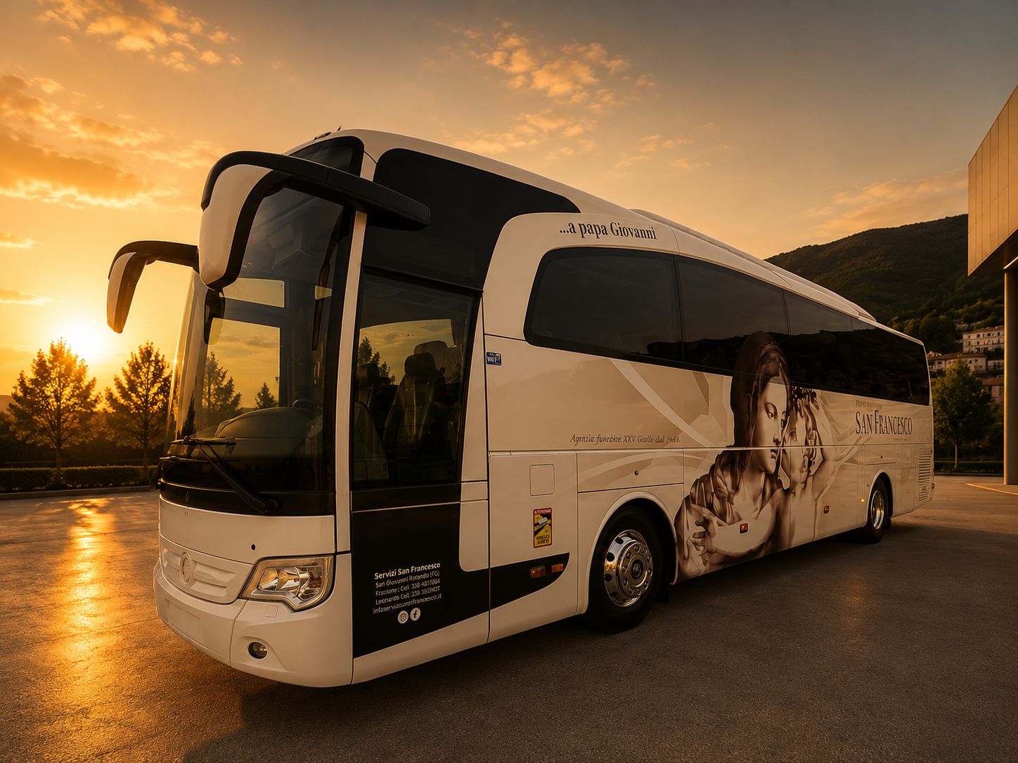 Luxury coach bus for large group transportation