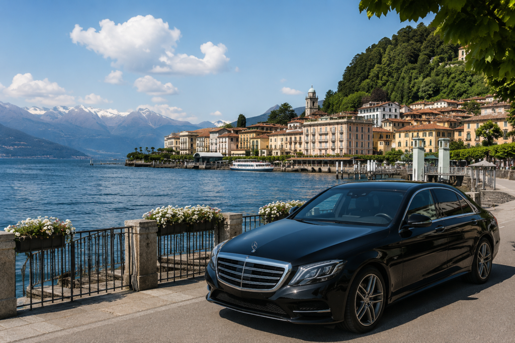 Private transfer from Milan Malpensa Airport MXP to Bellagio with luxury chauffeur service overlooking Lake Como